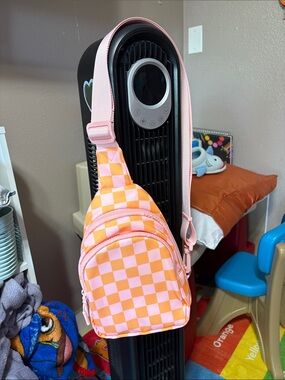 Amazon Pink and Orange Checkered Crossbody Bag